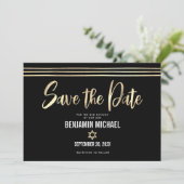 Save The Date Bar Mitzvah Or Noir Feuille D'or Tallit Moderne (Debout devant)