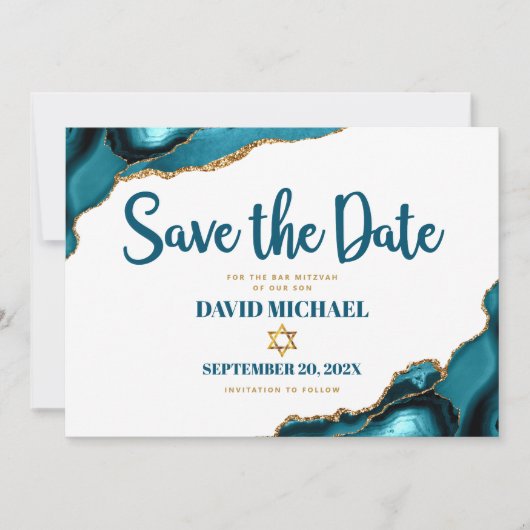 Save The Date Bar Mitzvah Simple moderne Turquoise Agate Script (Devant)