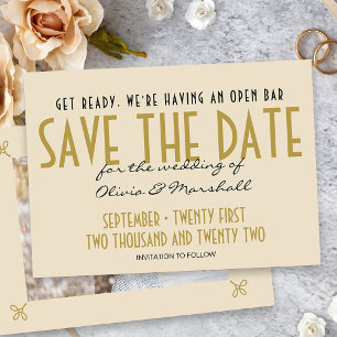 Save The Date Bar Ouvert Crème Art Déco Typographie Simple Photo