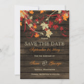 Save The Date Barn Wood Rustic Fall Leaves Mariage enregistrer l (Devant)