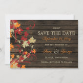 Save The Date Barn Wood Rustic Fall Leaves Mariage enregistrer l (Devant)