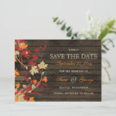 Save The Date Barn Wood Rustic Fall Leaves Mariage enregistrer l (Debout devant)