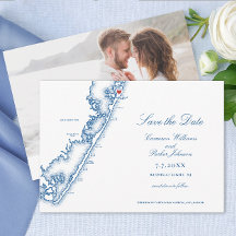 Barnegat Light NJ Map Elegant Navy Blue Wedding