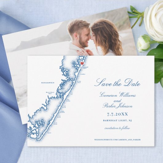 Save The Date Barnegat Light NJ Map Elegant Navy Blue Wedding