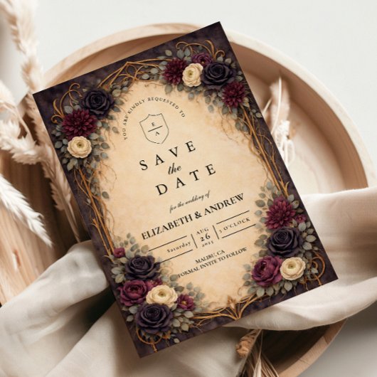 Save The Date Baroque Gothic Floral Wedding