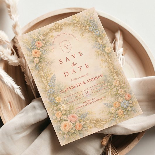 Save The Date Baroque Rose Garden Wedding