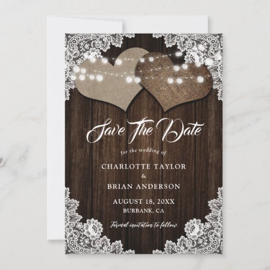 Save The Date Barre Mariage Rustique Chaîne de bois éclaire dent (Devant)