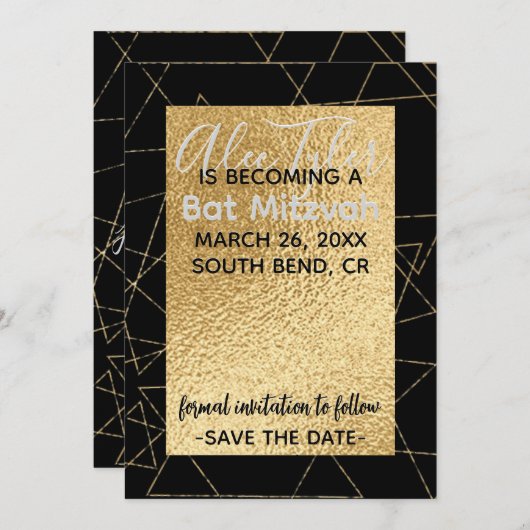 Save The Date Bars BM Bat mitzvah Gold Stars (Devant / Derrière)