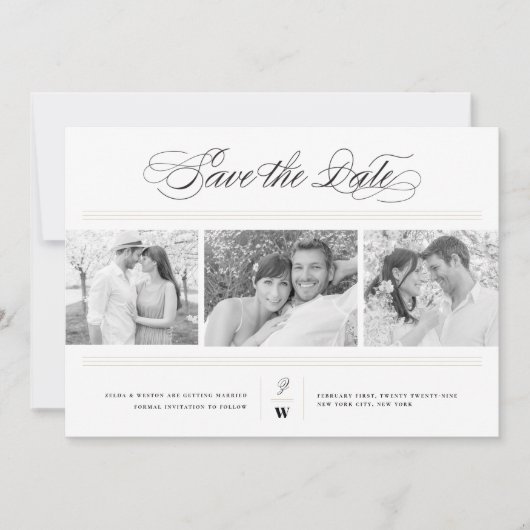Save The Date Bars Classiques Monogramme Moderne 3 Mariage Multi (Devant)