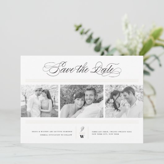 Save The Date Bars Classiques Monogramme Moderne 3 Mariage Multi (Debout devant)
