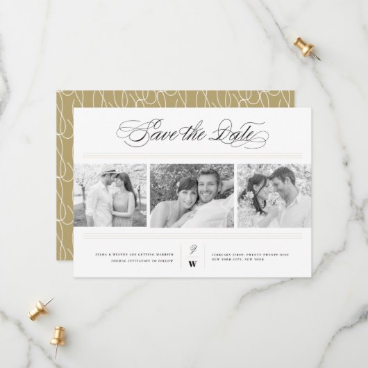Save The Date Bars Classiques Monogramme Moderne 3 Mariage Multi (Devant/Arrière en situation)