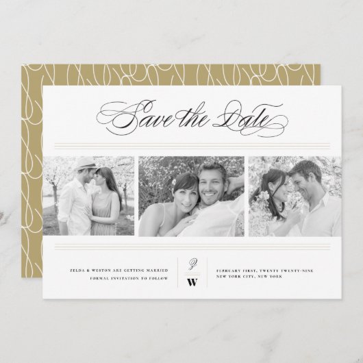 Save The Date Bars Classiques Monogramme Moderne 3 Mariage Multi (Devant / Derrière)