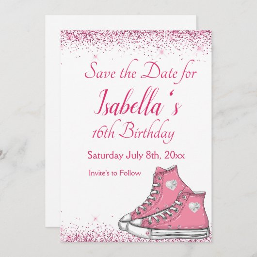 Save The Date Basket Anniversaire, Parties scintillant douce 16 (Devant / Derrière)