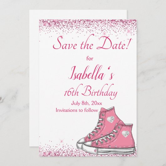 Save The Date Basket Anniversaire, Parties scintillant douce 16 (Devant / Derrière)