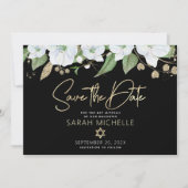 Save The Date Bat mitzvah Black Gold Script Aquarelle Floral (Devant)