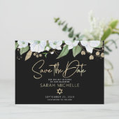 Save The Date Bat mitzvah Black Gold Script Aquarelle Floral (Debout devant)