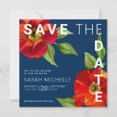 Save The Date Bat mitzvah bleu marine Carré d'aquarelle rouge Fl (Devant)