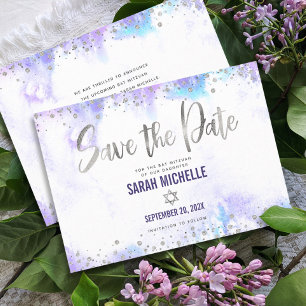 Save The Date Bât Mitzvah Écriture Moderne Argent Aquarelle Viol