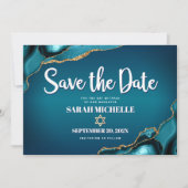 Save The Date Bat Mitzvah Gras Turquoise Or Agate Dégradé Script (Devant)