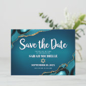 Save The Date Bat Mitzvah Gras Turquoise Or Agate Dégradé Script (Debout devant)