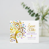 Save The Date Bat mitzvah Moderne Gras Violet Arbre d'Or Vie (Debout devant)
