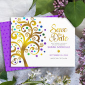 Save The Date Bat mitzvah Moderne Gras Violet Arbre d'Or Vie