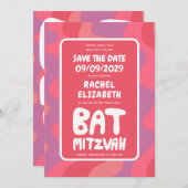 Save The Date Bat mitzvah personnalisé Vagues roses super (Devant / Derrière)