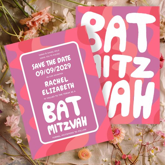Save The Date Bat mitzvah personnalisé Vagues roses super
