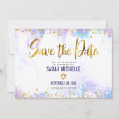 Save The Date Bat mitzvah Purple Aquarelle Or Script Girl (Devant)