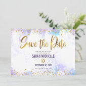 Save The Date Bat mitzvah Purple Aquarelle Or Script Girl (Debout devant)