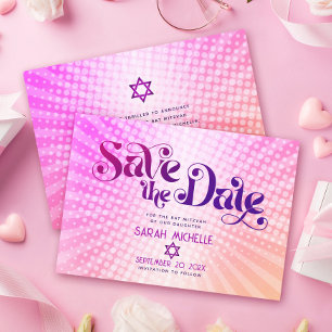 Save The Date Bat Mitzvah Rétro Rose Orange Ombré Dégradé Bohème