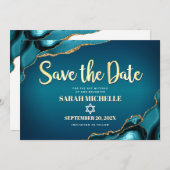Save The Date Bat mitzvah Turquoise Agate Ombre Gold Script chic (Devant / Derrière)