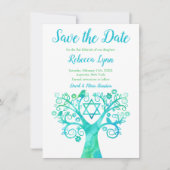 Save The Date Bat mitzvah turquoise d'aquarelle verte Arbre de v (Devant)