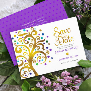 Save The Date Bât Mitzvah Violet avec Arbre de Vie en écriture d