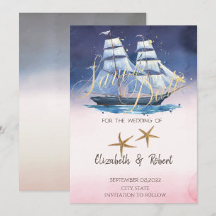 Save The Date Bateau à voile étoiles de mer Enregistrer la date