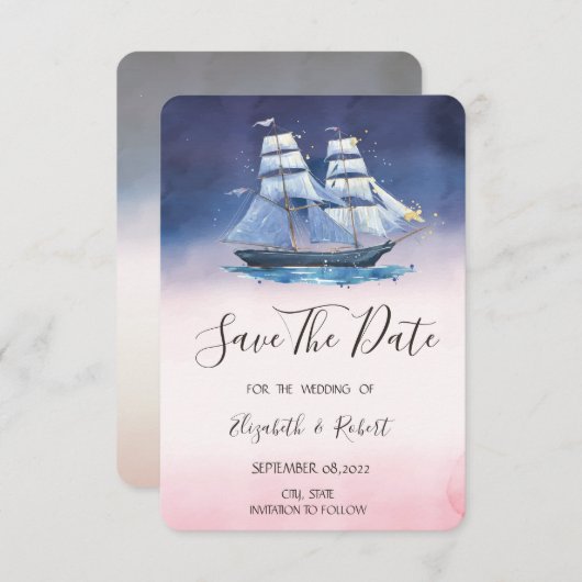 Save The Date Bateau À Voile Mer étoiles Nautique Enregistrer La (Devant / Derrière)