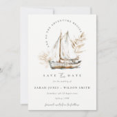 Save The Date Bateau à voile palmier à l'aquarelle boho paysage  (Devant)
