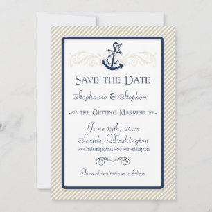 Save The Date Bateau Ancre nautique Diagonal Stripes Swirl Moder