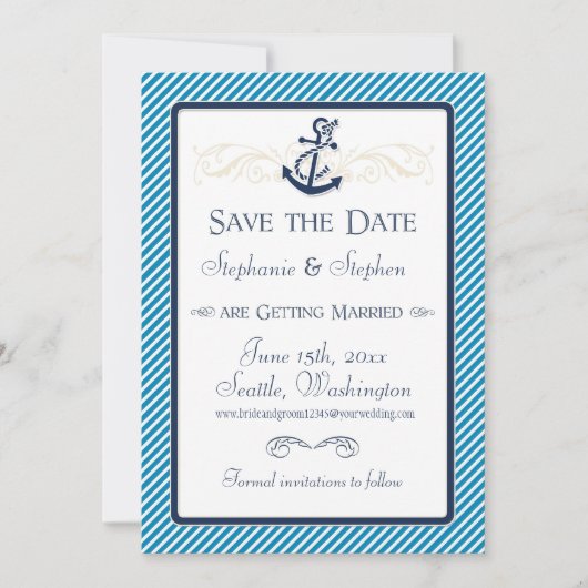 Save The Date Bateau Ancre nautique Diagonal Stripes Swirl Moder (Devant)