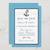 Save The Date Bateau Ancre nautique Diagonal Stripes Swirl Moder (Devant / Derrière)