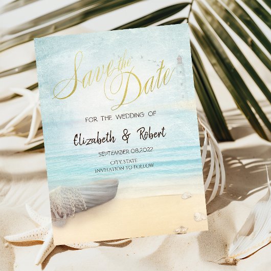 Save The Date Bateau de sable de plage Phare Enregistrer la date