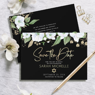 Save The Date Batra Mitzvah Or Noir Écriture Aquarelle Florale