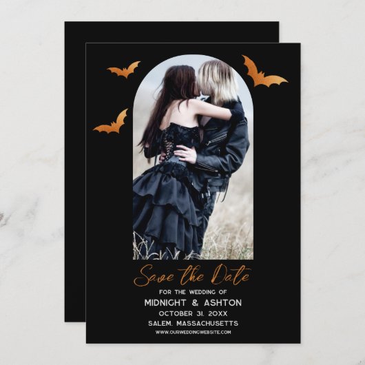 Save The Date Bats Arc Photo Halloween Mariage Enregistrer La Da (Devant / Derrière)