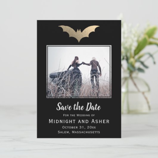 Save The Date Bats Mariage Halloween Enregistrer La Date (Debout devant)