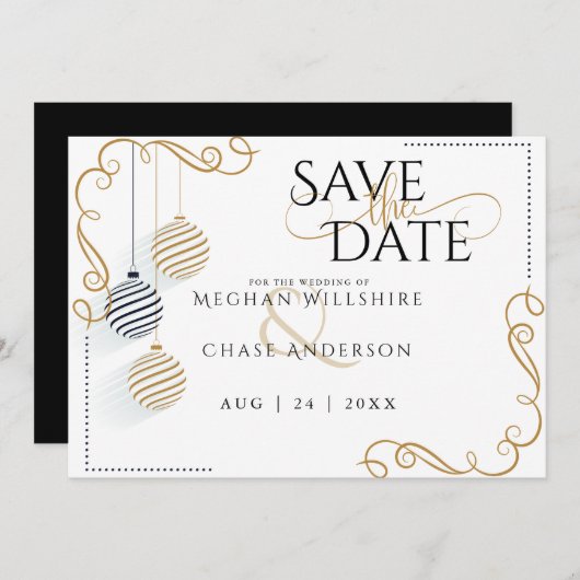 Save the date | Baubles noirs et or modernes (Devant / Derrière)