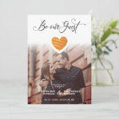 Save The Date Be our Guest Quote Orange Heart Photo Wedding (Debout devant)