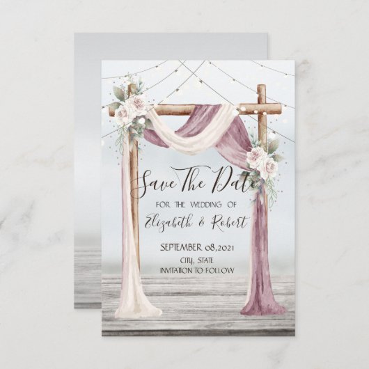 Save The Date Beach Arbor Éclairages À Chaînes Enregistrer La Da (Devant / Derrière)