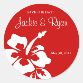 Save the Date Beach Bruiloft Stickers Hibiscus Roo