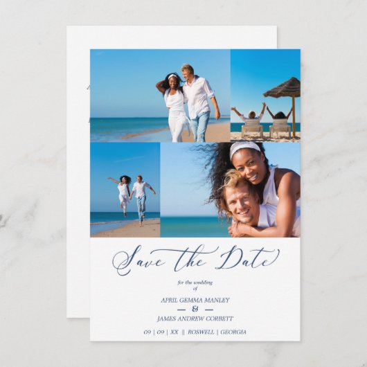 Save The Date Beach Collage 4 Photos Modern Couple Wedding (Devant / Derrière)