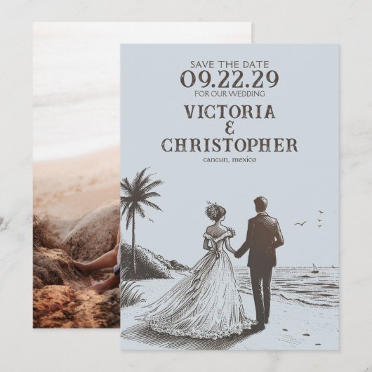 Save The Date Beach Couple Enregistrer la date (Devant / Derrière)